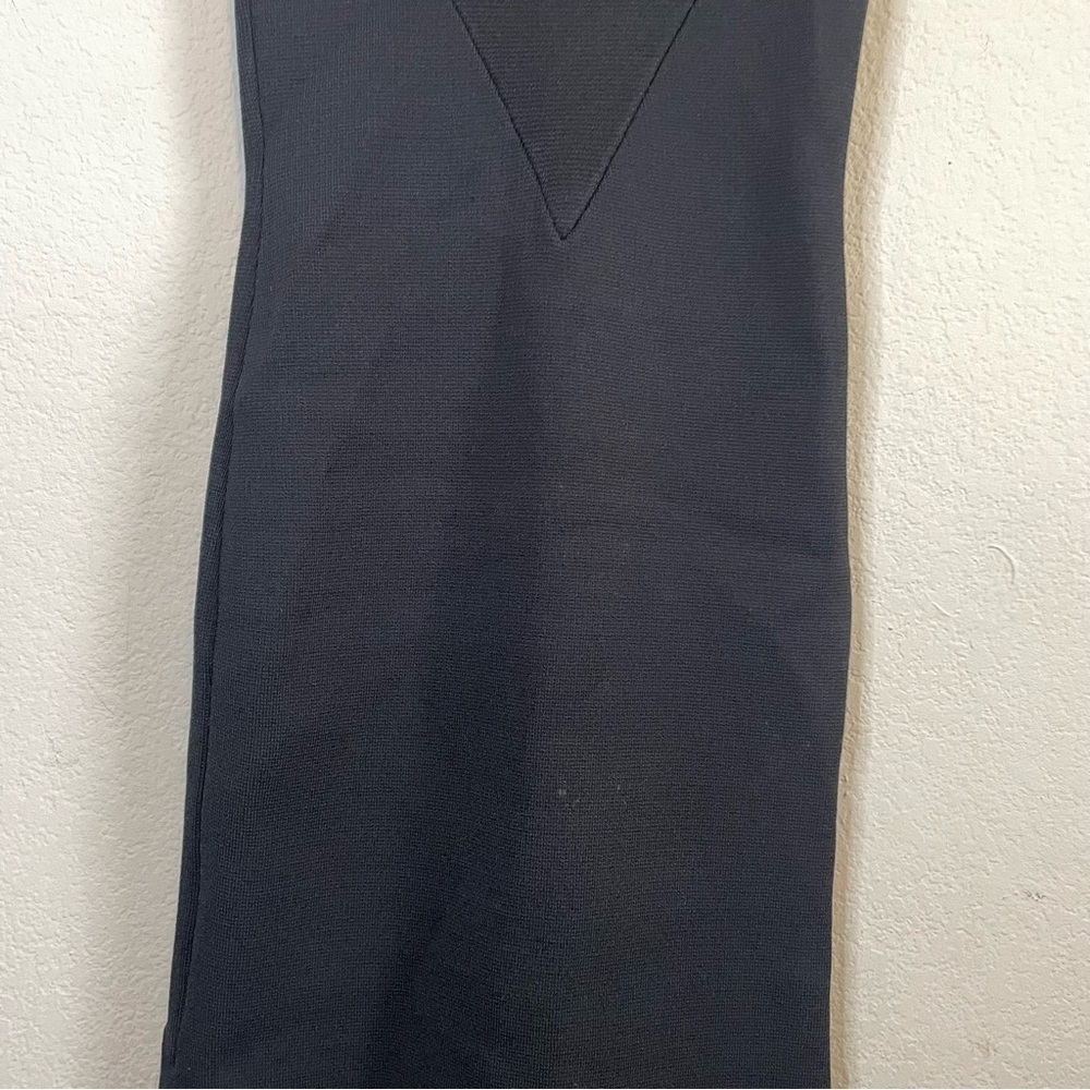 Scanlan Theodore Black Wide Neck Scuba Crepe Knit Mini Dress Kick Pleat Size SM - Picture 7 of 12